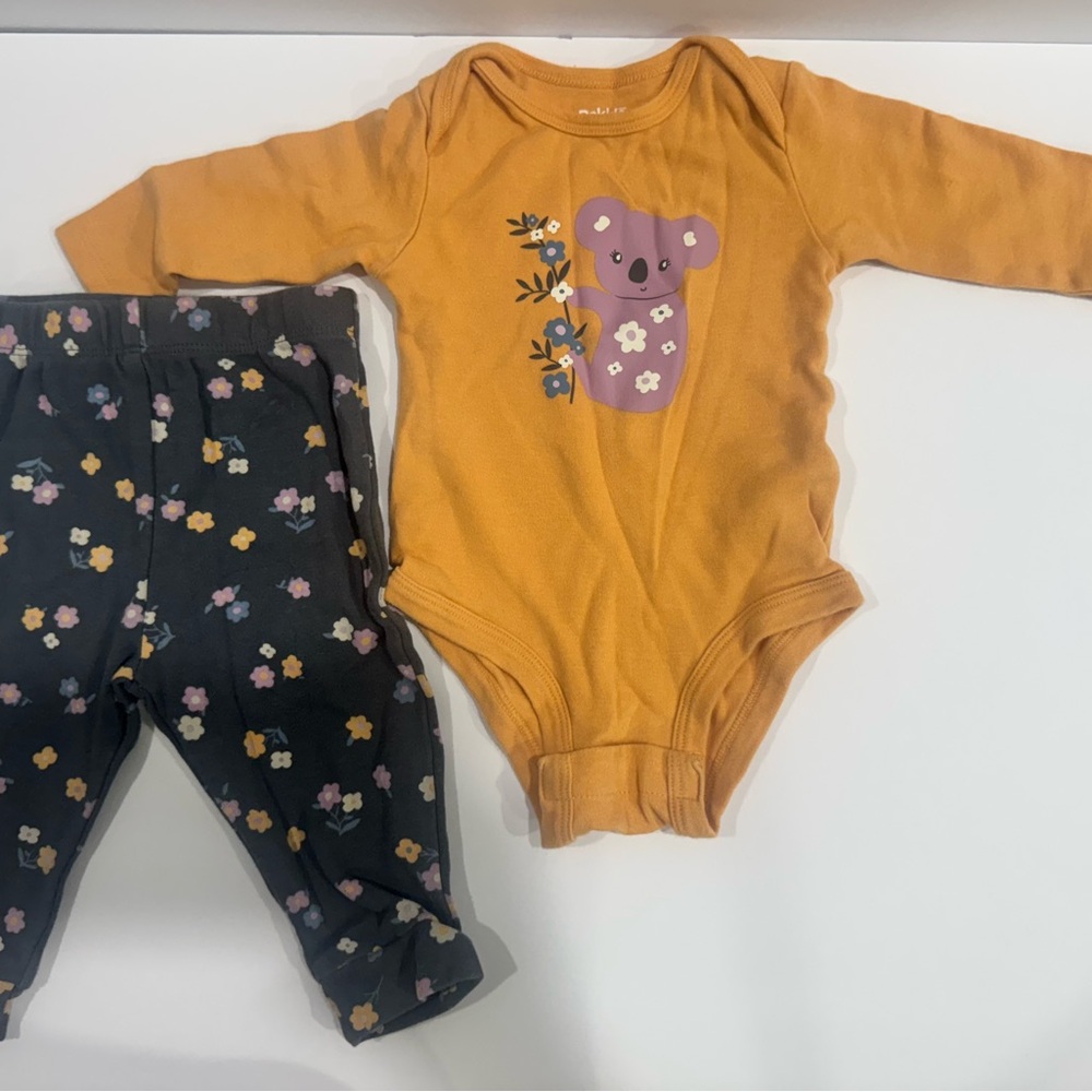 Charming Koala Print Mustard and Gray Bodysuit Set